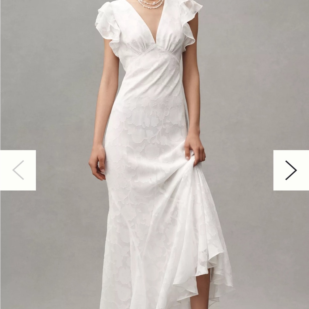 BHLDN Flutter-Sleeve V-Neck Floral Chiffon A-Line Maxi Dress